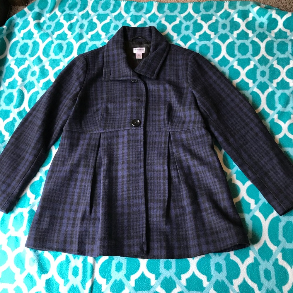 Motherhood Maternity Plaid Button Up Wool Coat